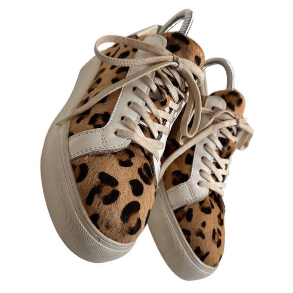 Myra Bag Sz 7.5 38 Leopard Hairon Leather Platform Sneakers Casual Mob Wife Fur - Picture 9 of 15